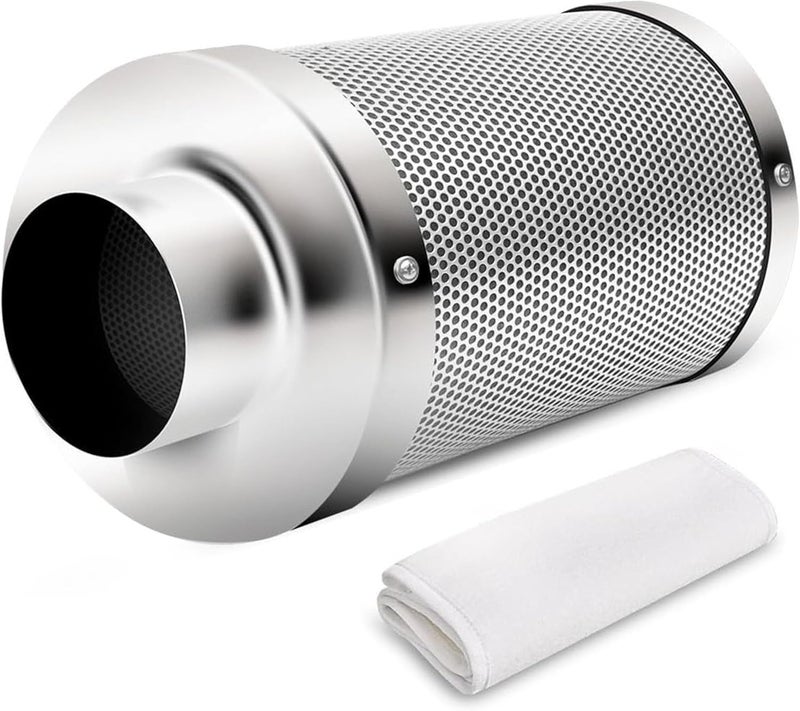 I-Power 4 Inch Air Carbon Filter, with Australia Virgin Charcoal for Inline Fan, Hydroponics, Grow Tent, Prefilter Included, Reversible Flange 4" x 12", Silver - Image 1